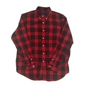 Polo Ralph Lauren Mens Large Classic FIt Flannel Plaid Shirt Red/Black